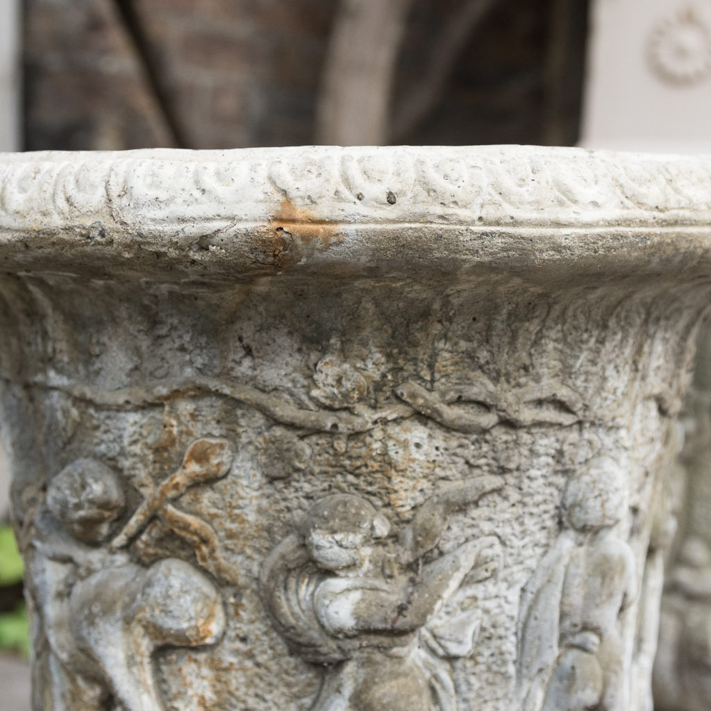 Pair of reconstituted stone Medici urns,-127525