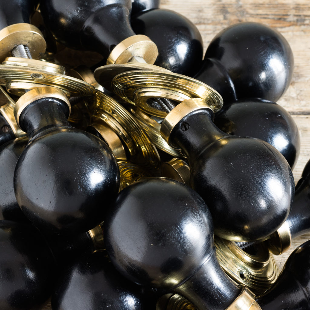 Victorian style spherical ebonised door knobs,