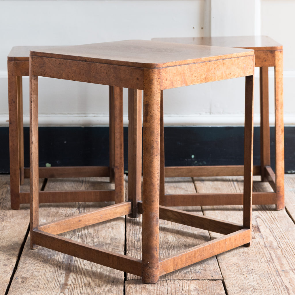 1930s walnut and bun walnut nest of tables,