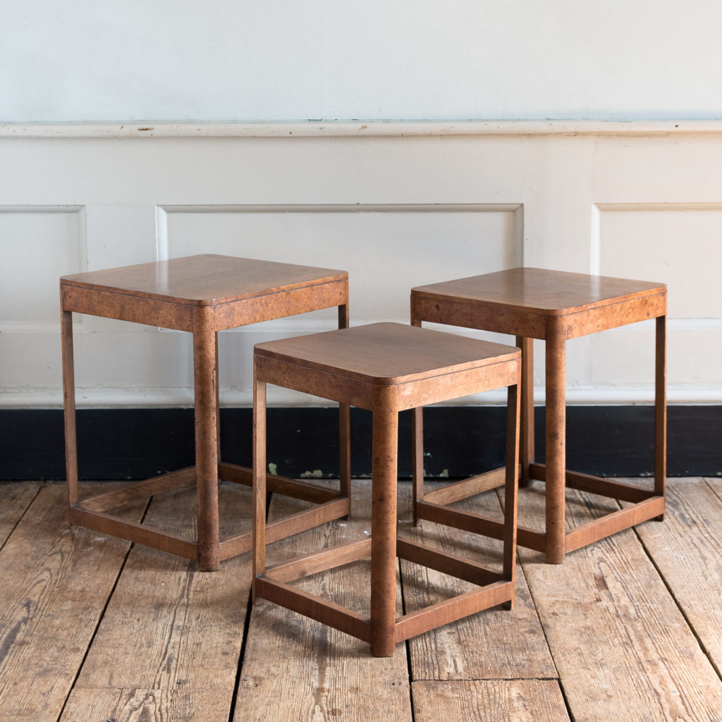 1930s walnut and bun walnut nest of tables,