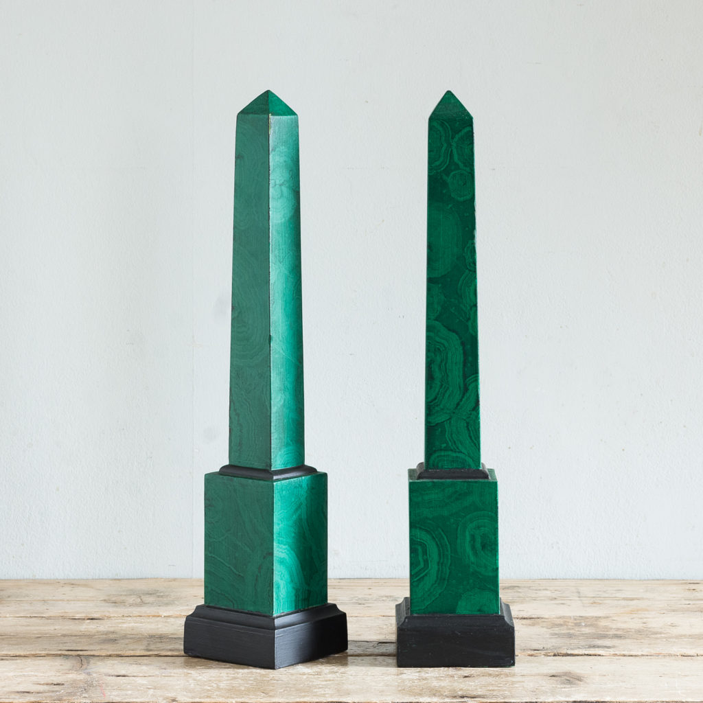 Pair of 1970s faux Malachite obelisks,