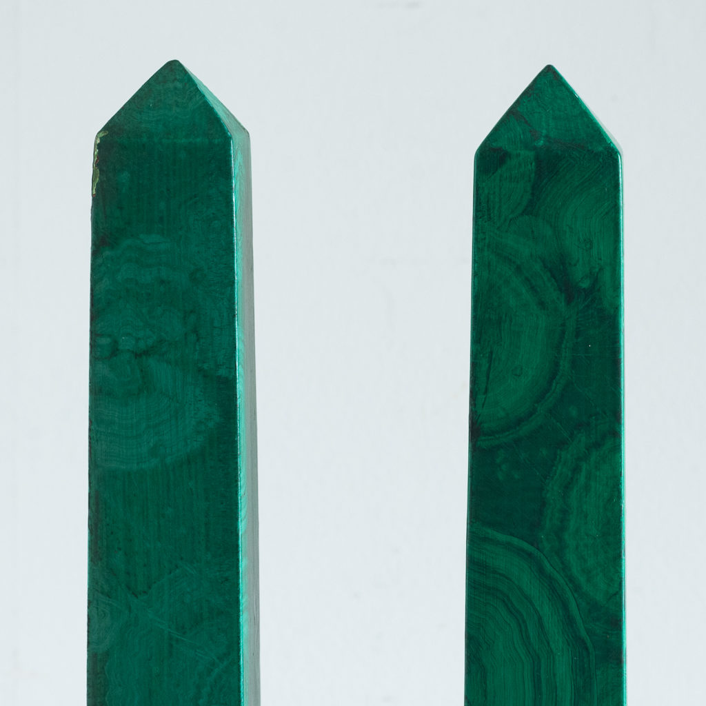 Pair of 1970s faux Malachite obelisks,-127213