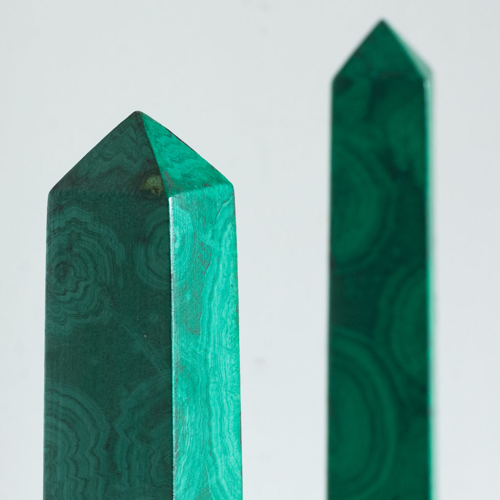 Pair of 1970s faux Malachite obelisks,-127215