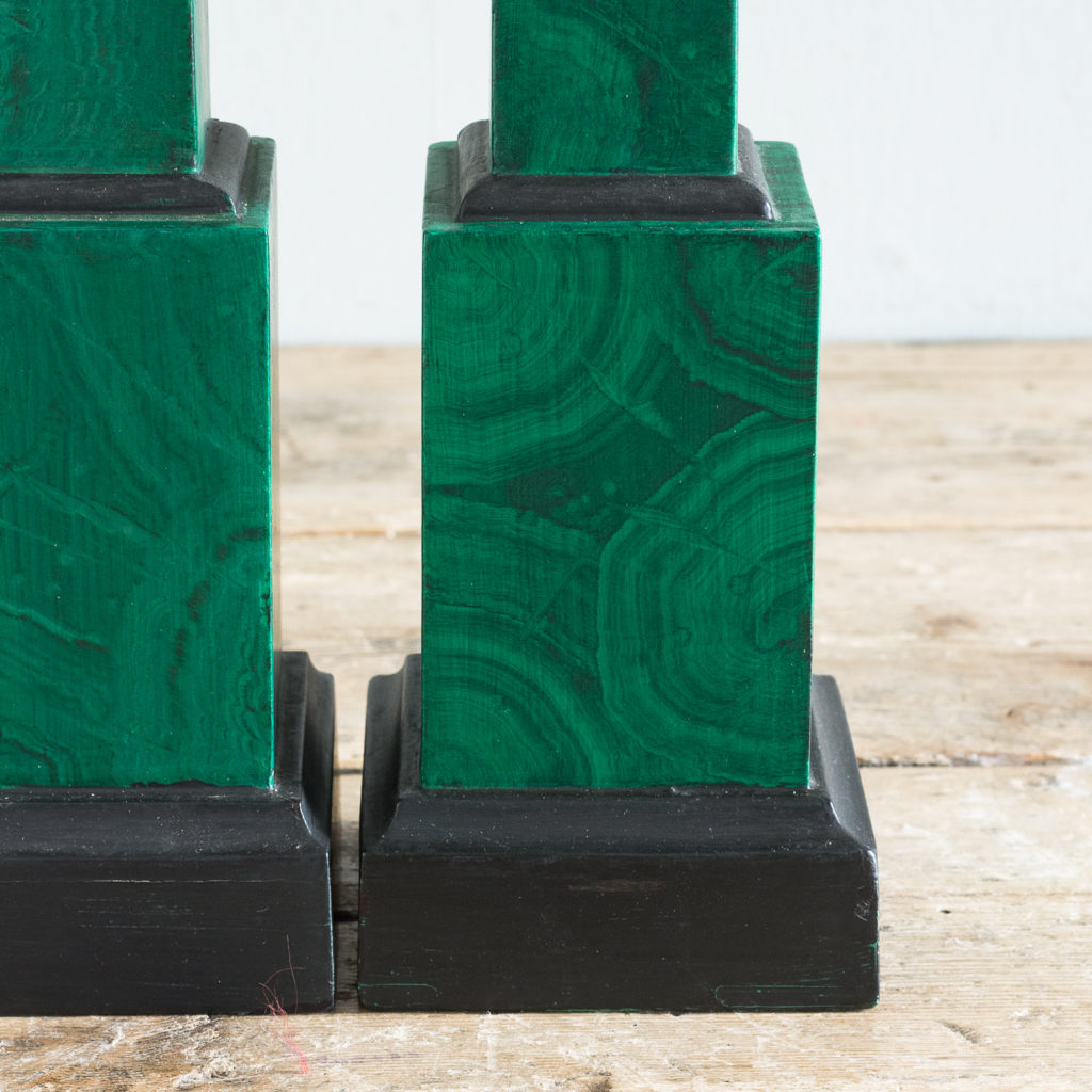 Pair of 1970s faux Malachite obelisks,-127218