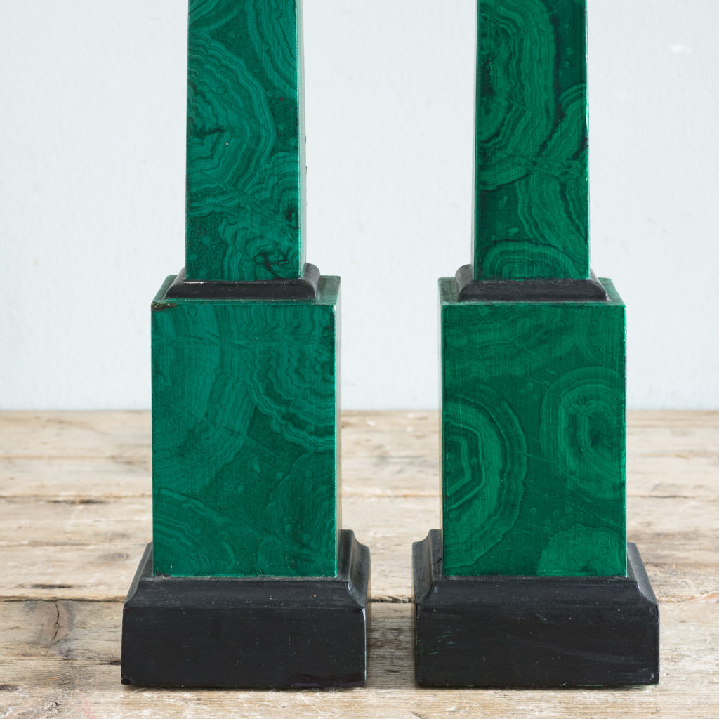 Pair of 1970s faux Malachite obelisks,-127220