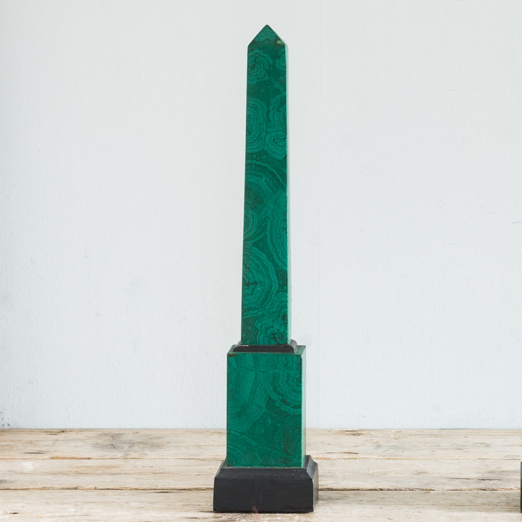 Pair of 1970s faux Malachite obelisks,-127219