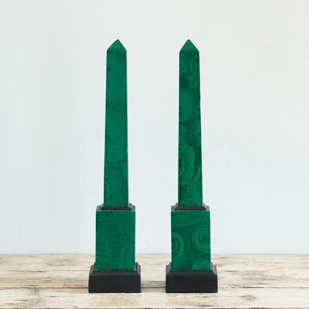Pair of 1970s faux Malachite obelisks,