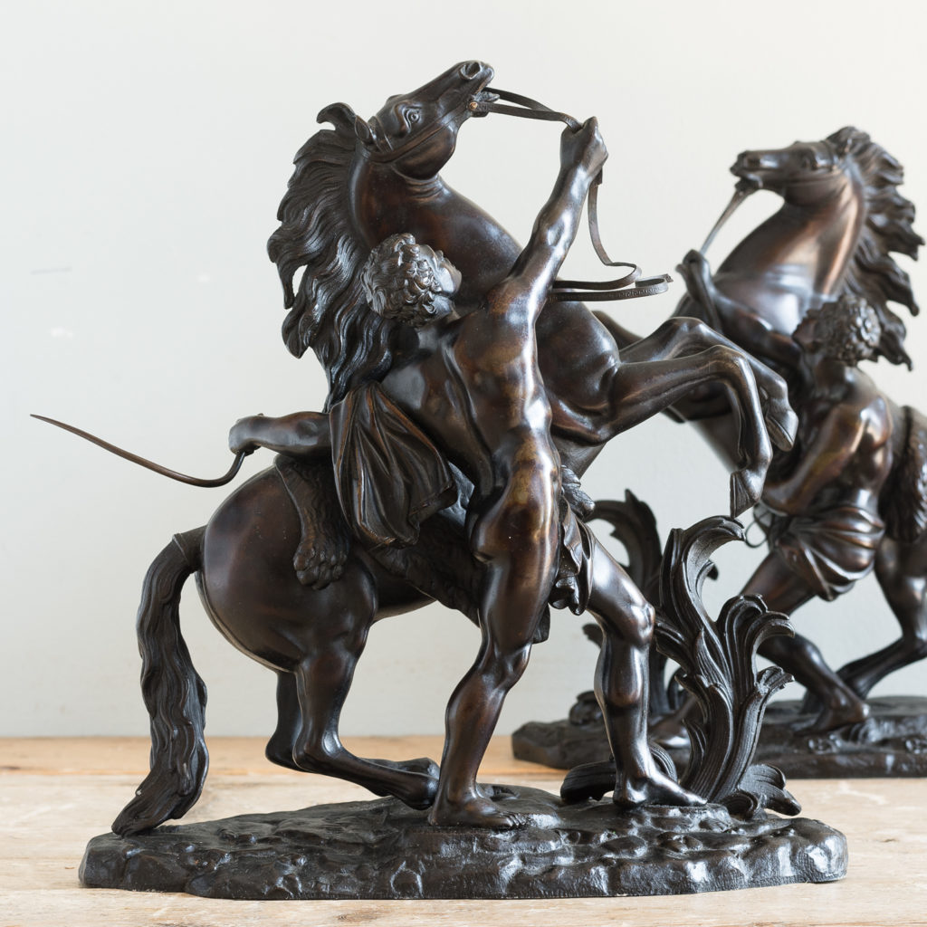 Pair of late nineteenth century bronze Marly horses,