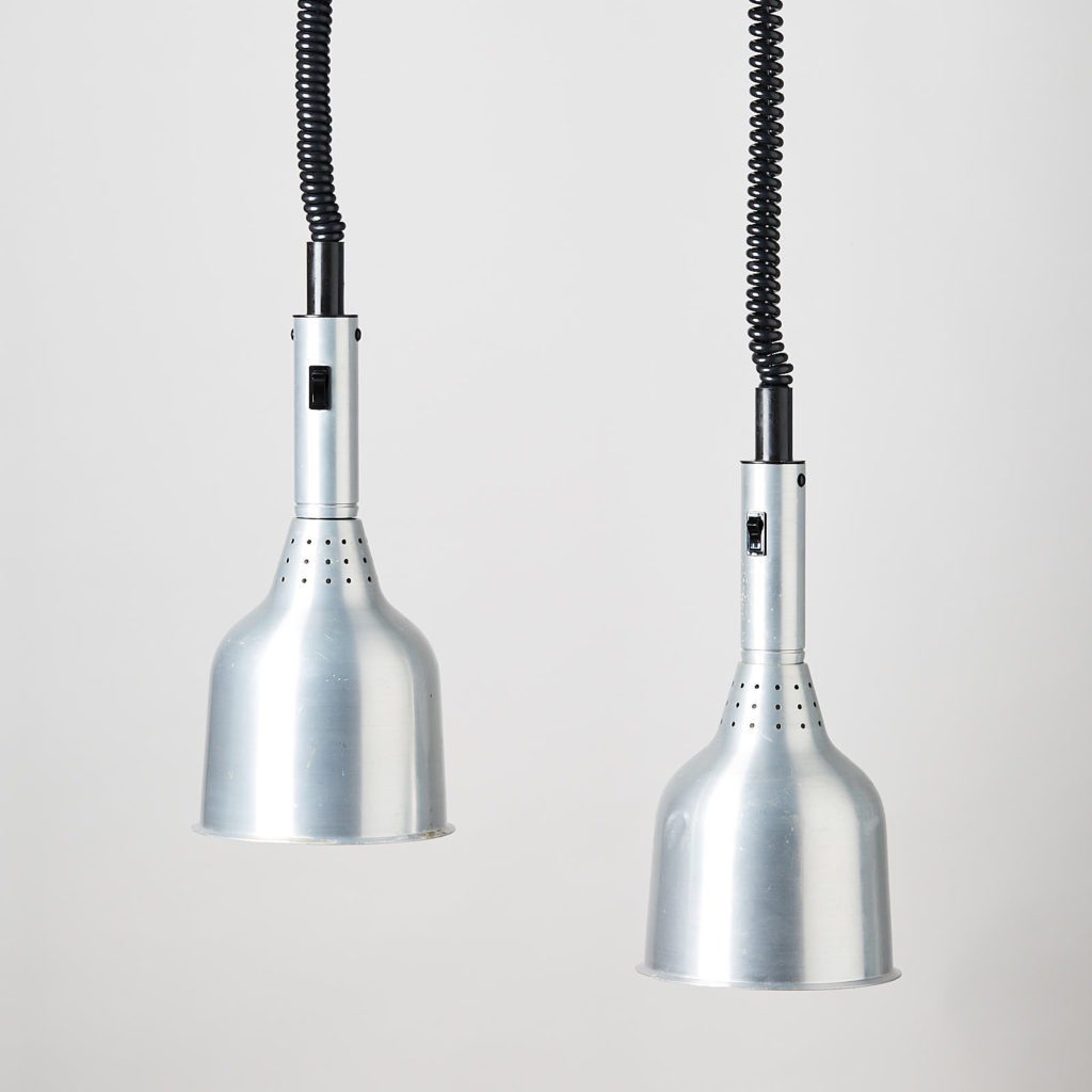 A pair of spun aluminium ceiling lights,-0
