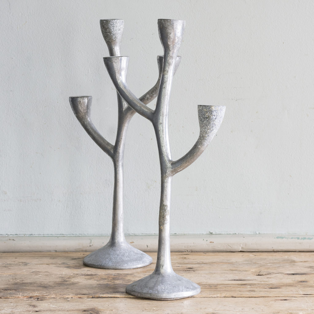 Pair of 1970s cast aluminium candelabra,