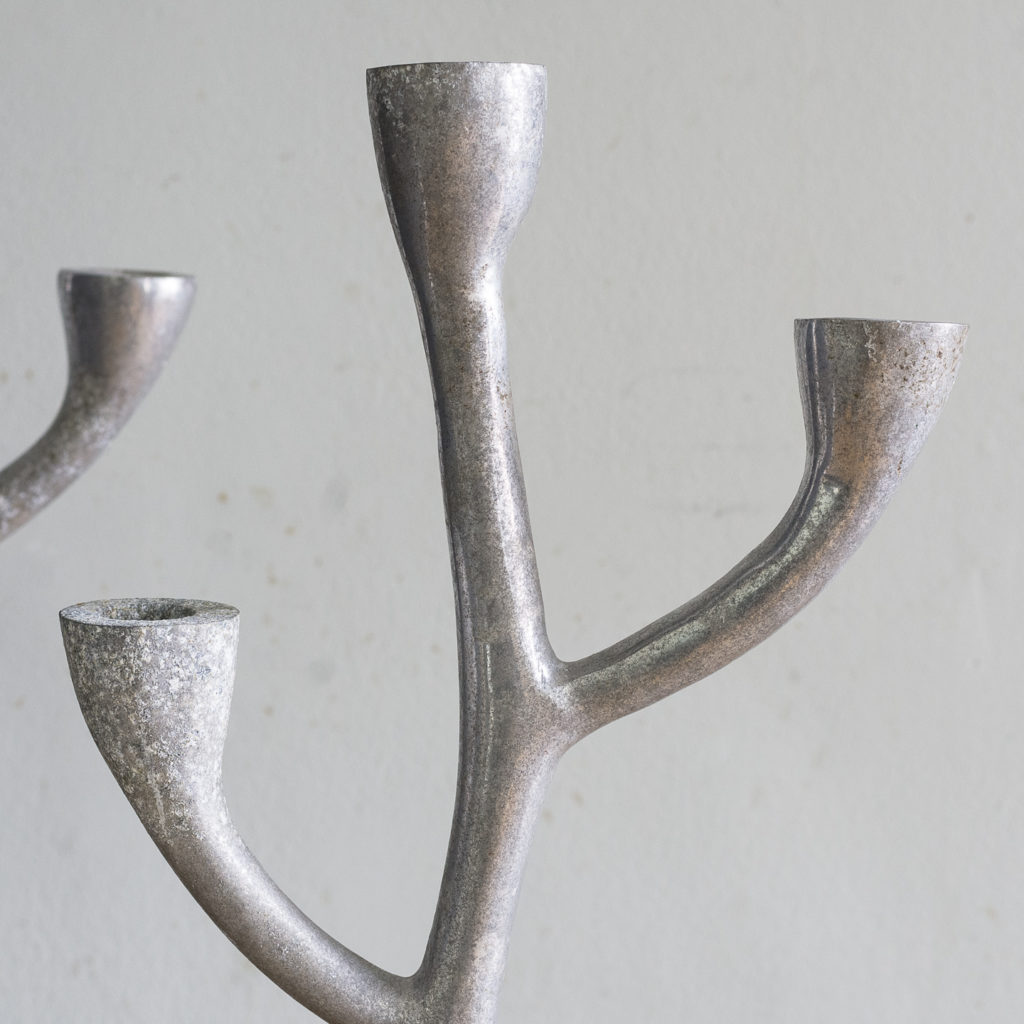 Pair of 1970s cast aluminium candelabra,-128254