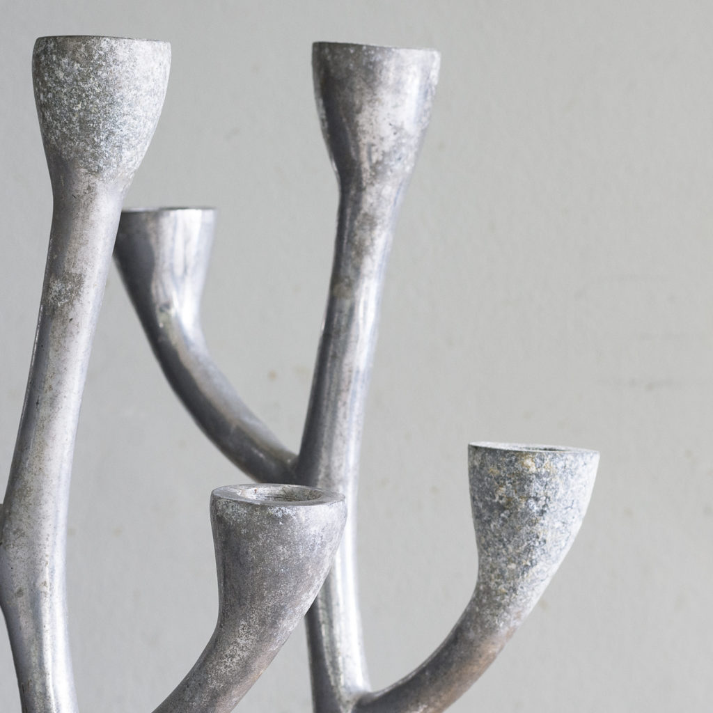 Pair of 1970s cast aluminium candelabra,-128257