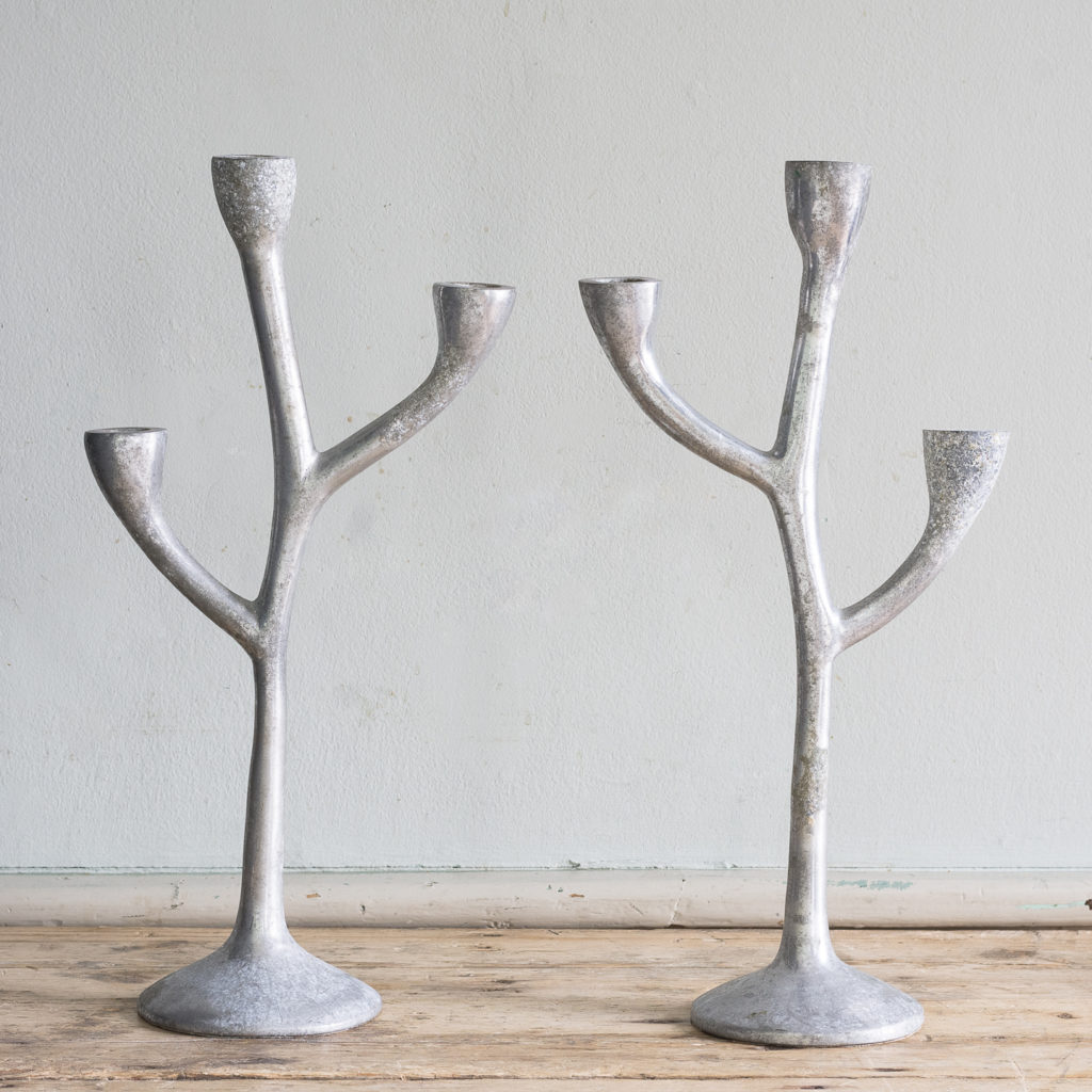 Pair of 1970s cast aluminium candelabra,