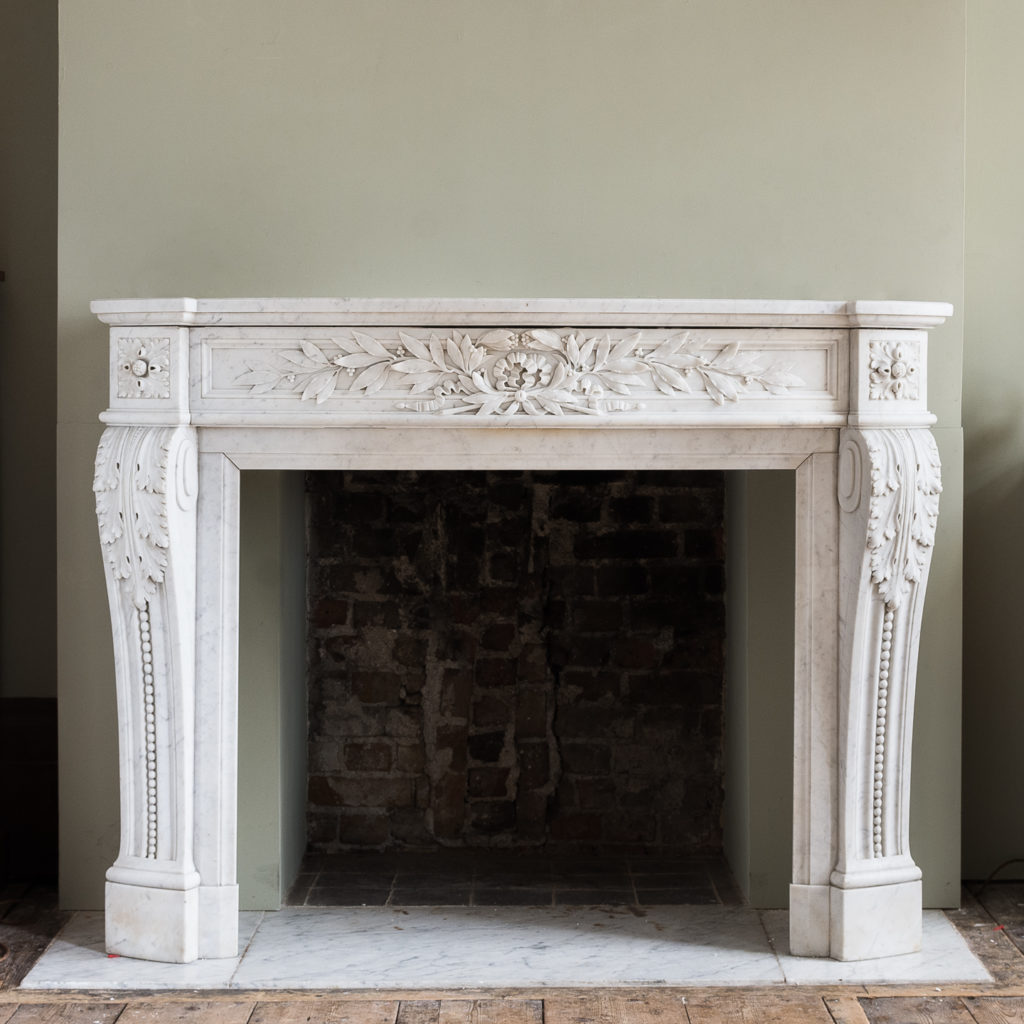 Louis XVI style Carrara marble chimneypiece,