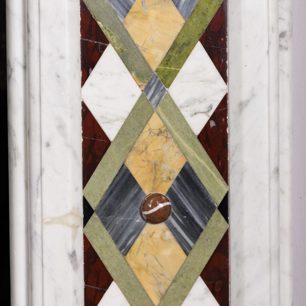 Victorian Arts and Crafts Carrara marble inlaid chimneypiece,-128821