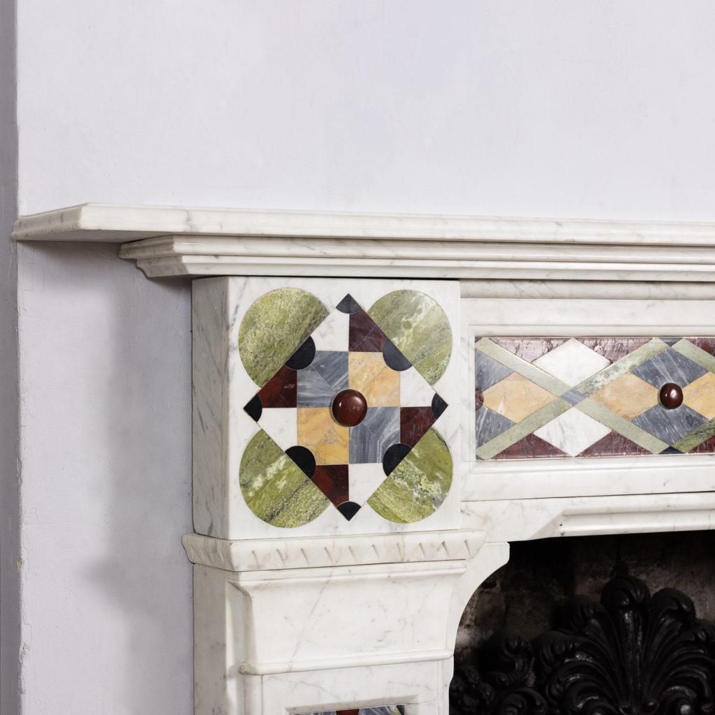 Victorian Arts and Crafts Carrara marble inlaid chimneypiece,-128825