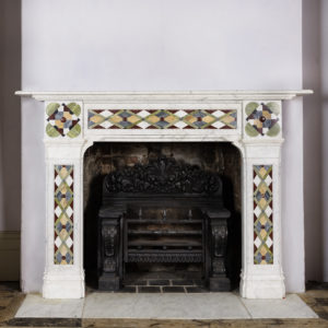 Victorian Arts & Crafts Carrara marble inlaid chimneypiece
