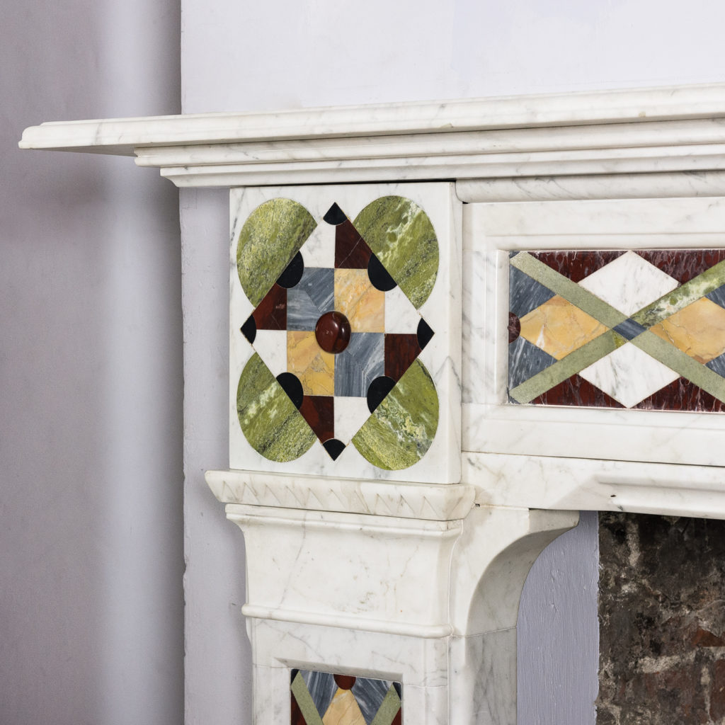 Victorian Arts and Crafts Carrara marble inlaid chimneypiece,-128819