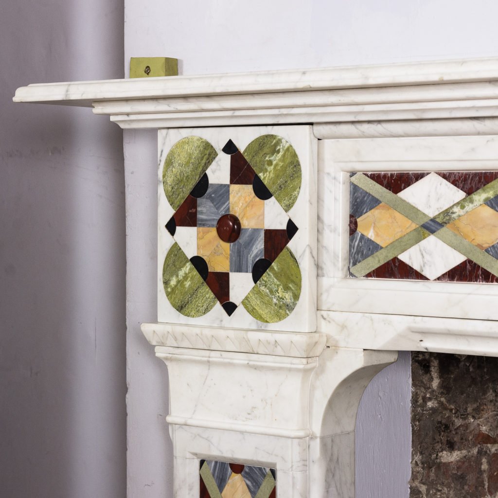 Victorian Arts and Crafts Carrara marble inlaid chimneypiece,-128817