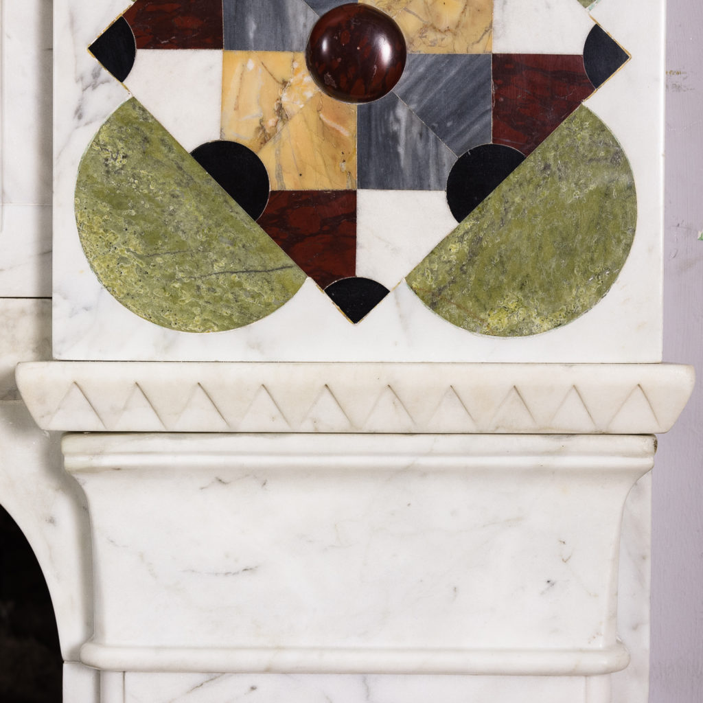 Victorian Arts and Crafts Carrara marble inlaid chimneypiece,-128820