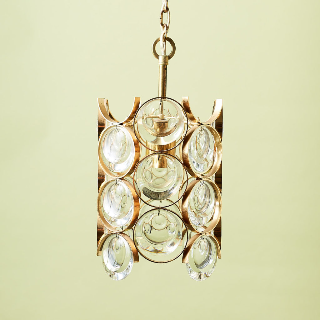 Small gold plated brass framed glass chandelier, -131396