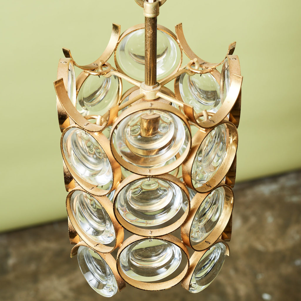 Small gold plated brass framed glass chandelier, -131397