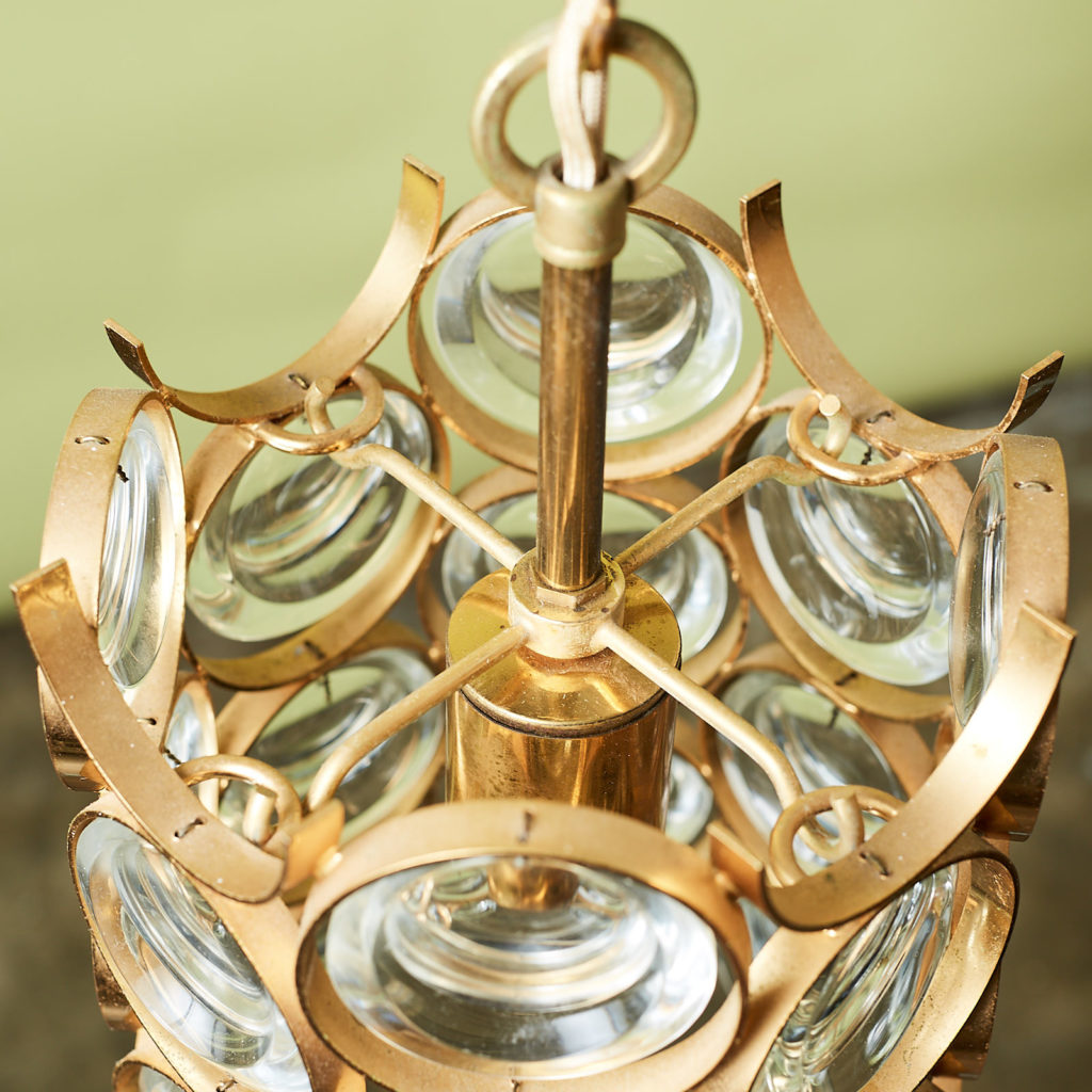 Small gold plated brass framed glass chandelier, -131404