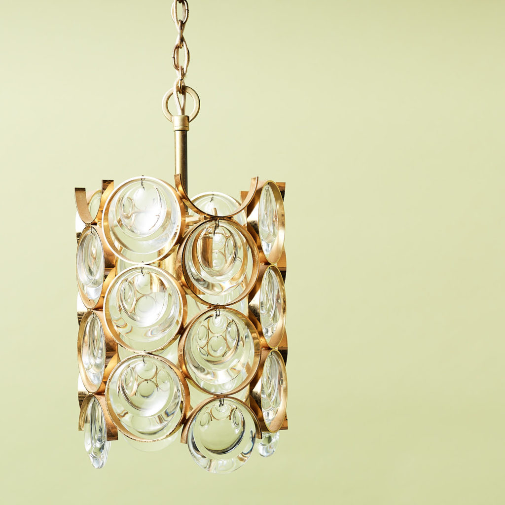 Small gold plated brass framed glass chandelier, -131403