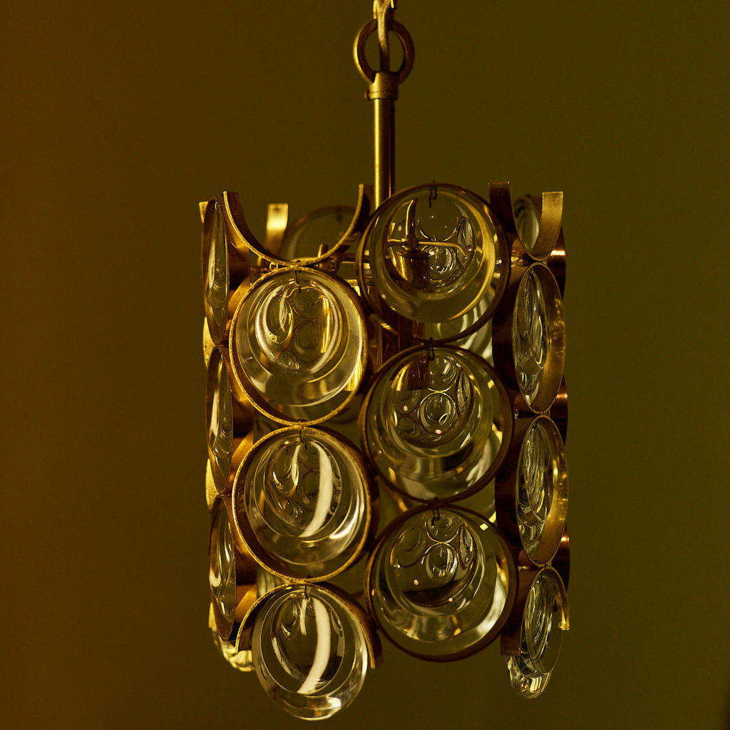 Small gold plated brass framed glass chandelier, -131407