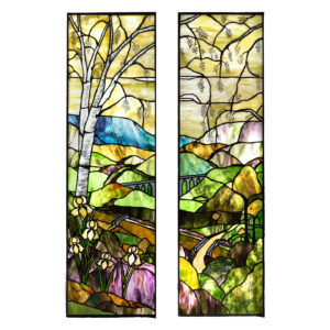Two large Tiffany style stained glass panels,