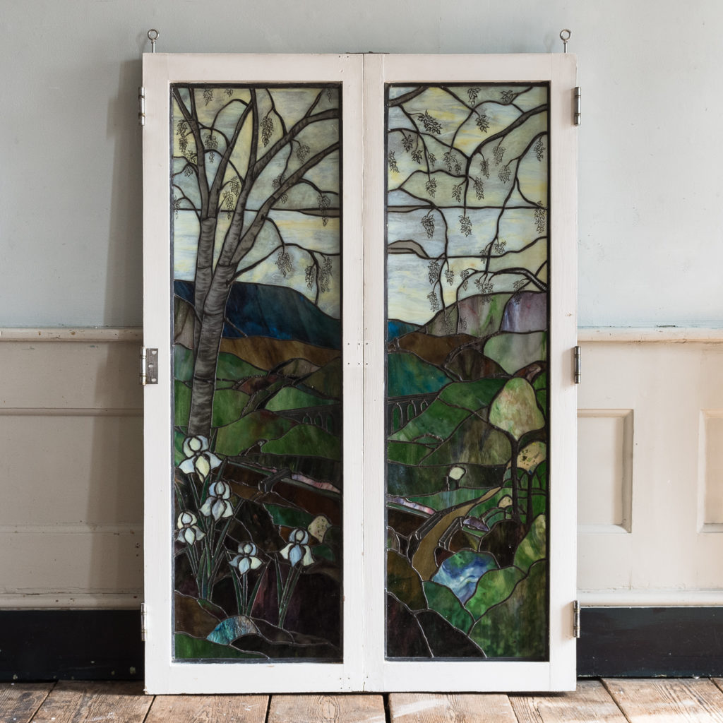 Two large Tiffany style stained glass panels,