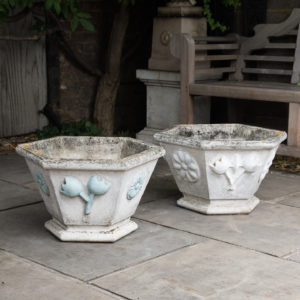 Pair of hexagonal reconstituted stone garden planters,