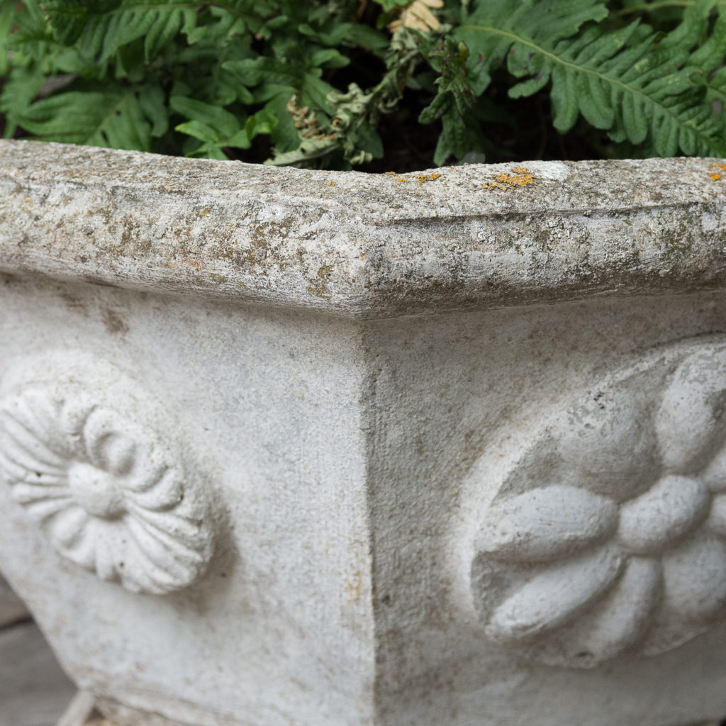 Pair of hexagonal reconstituted stone garden planters,-131440