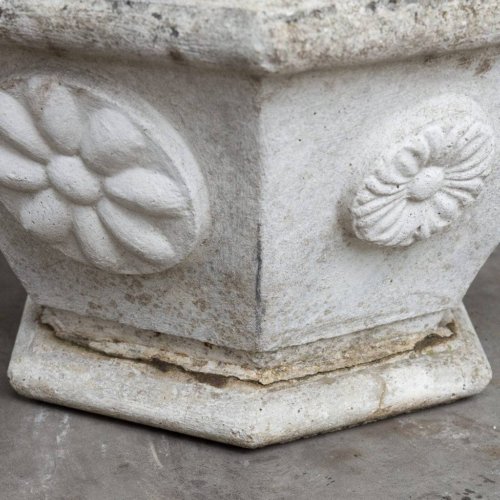 Pair of hexagonal reconstituted stone garden planters,-131441