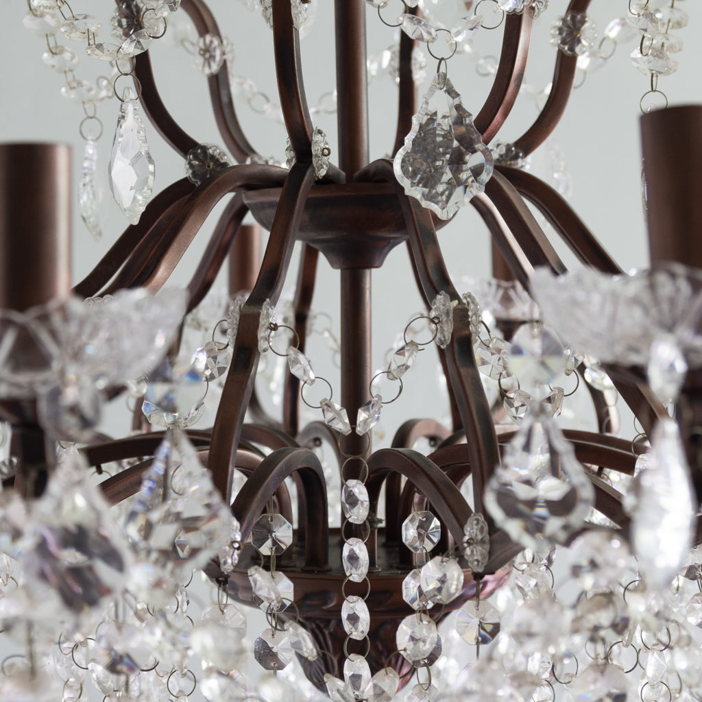 Twelve light glass lustre and bronzed metal chandeliers, -131594