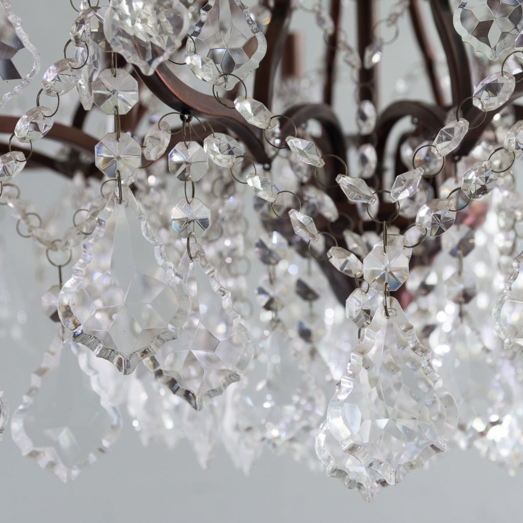 Twelve light glass lustre and bronzed metal chandeliers, -131595