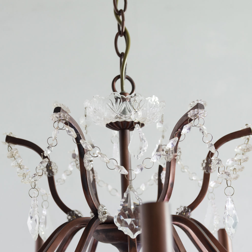 Twelve light glass lustre and bronzed metal chandeliers, -131592