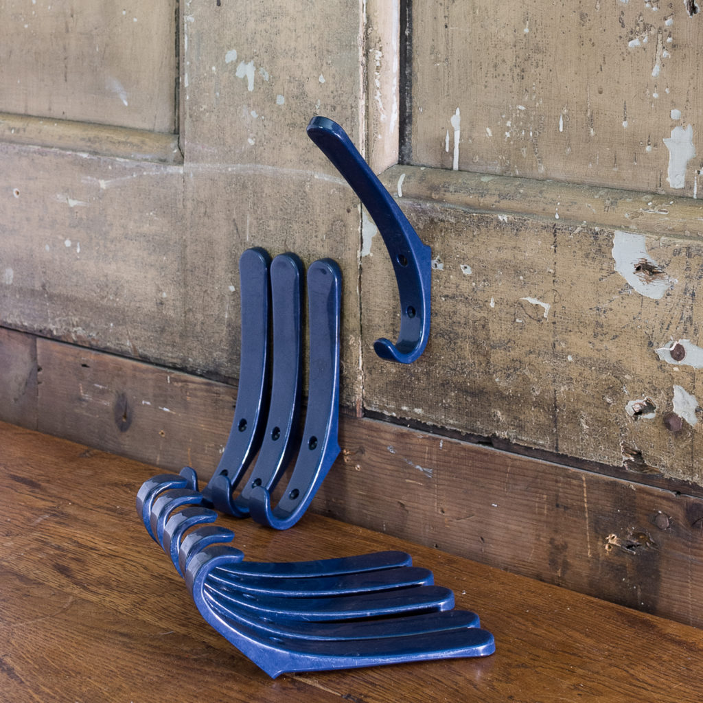 Blue plastic school coat hooks