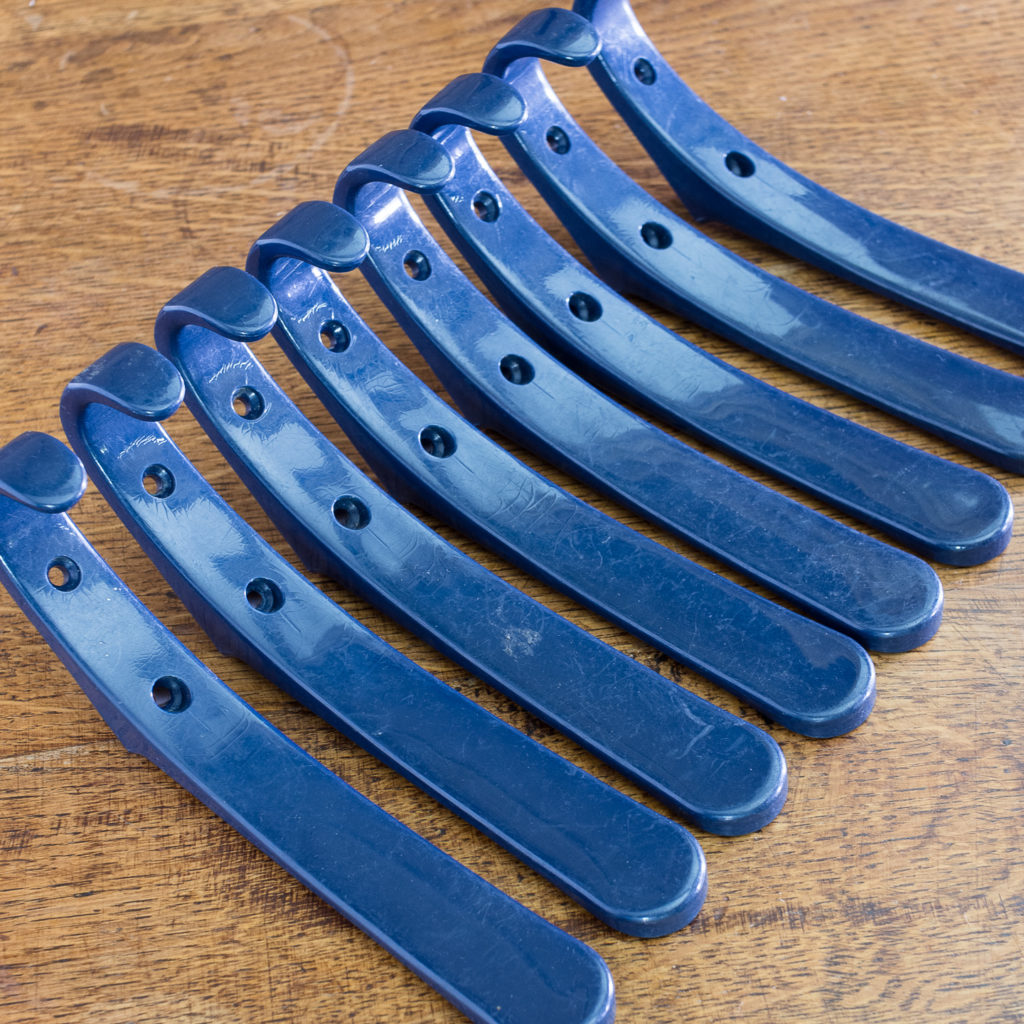 Blue plastic school coat hooks