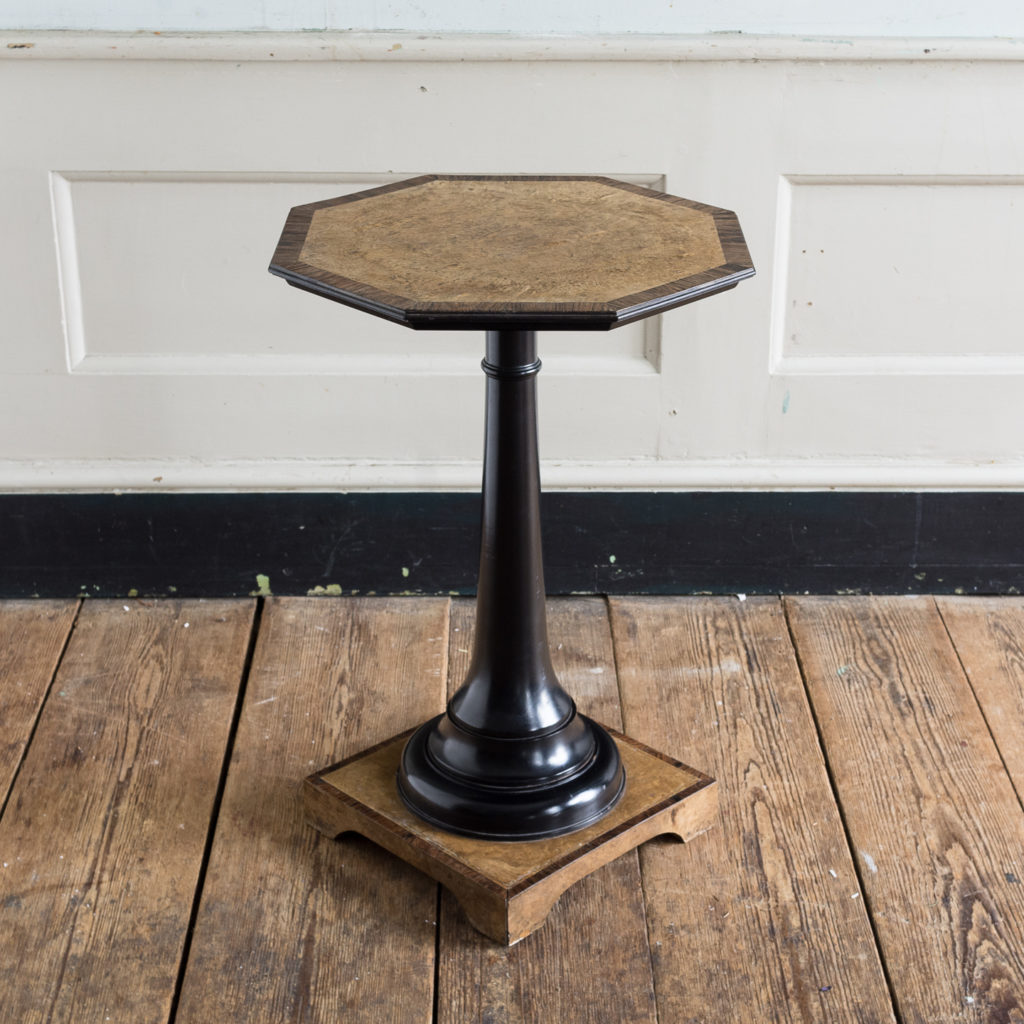 Regency style pollard oak, ebony and rosewood occasional table,