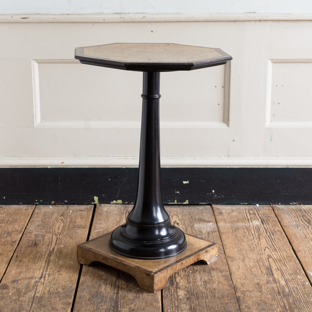 Regency style pollard oak, ebony and rosewood occasional table,