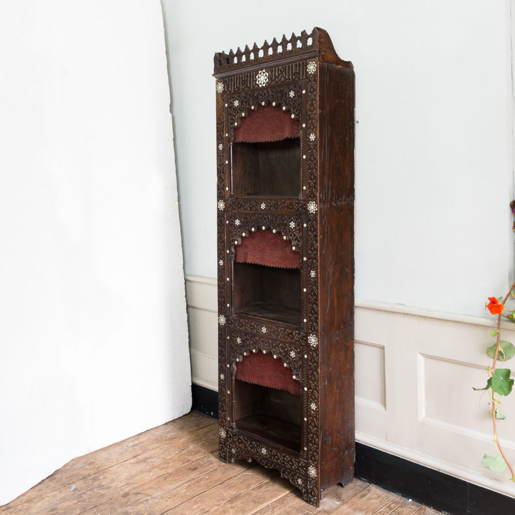 Set of Middle-Eastern teak and mother of pearl inlaid shelves,