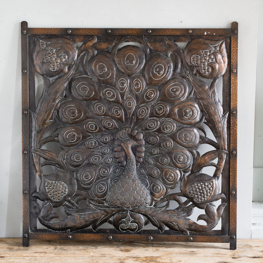 Arts and Crafts copper repousse decorative panel,