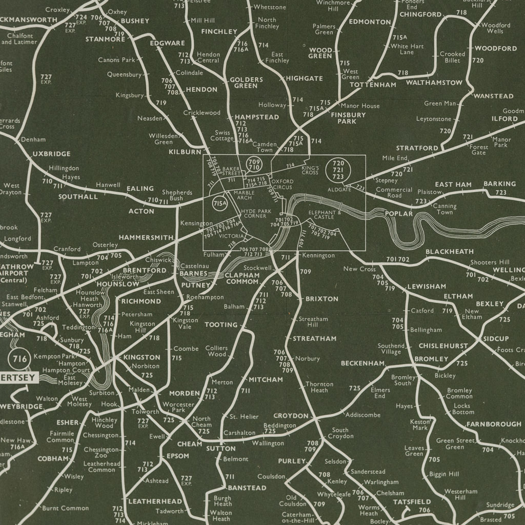Stylized map on London and beyond the green belt.