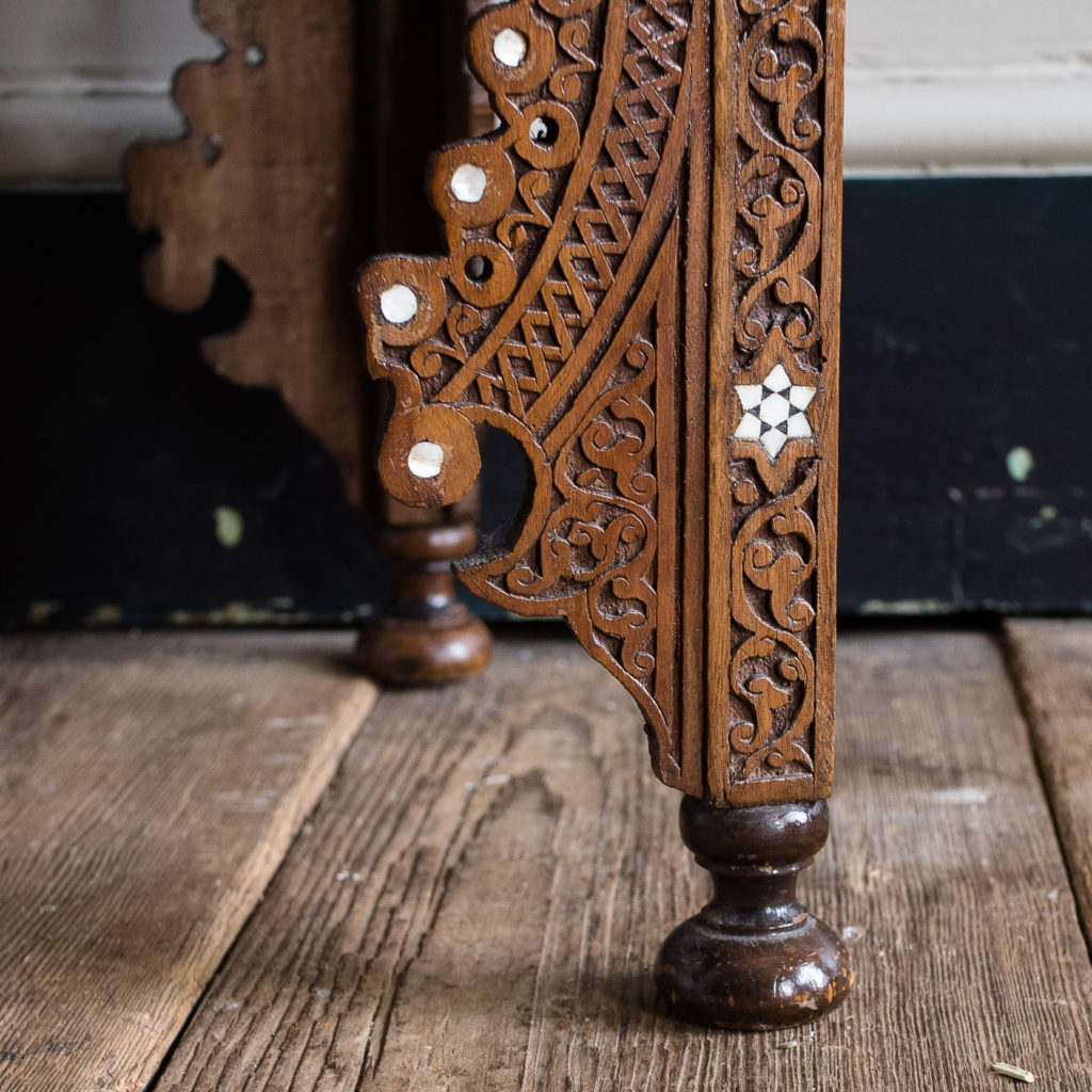 Syrian hardwood carved and inlaid occasional table,-132772