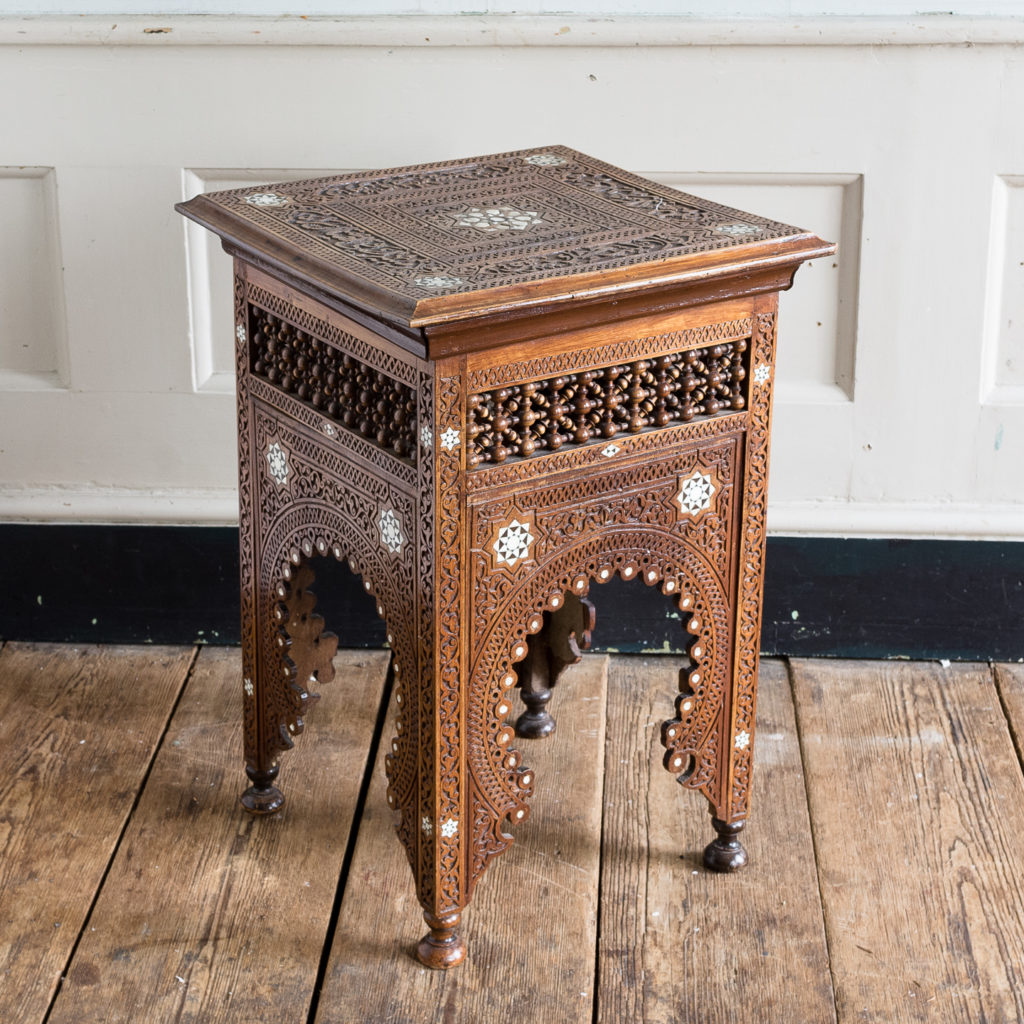 Syrian hardwood carved and inlaid occasional table,-132776