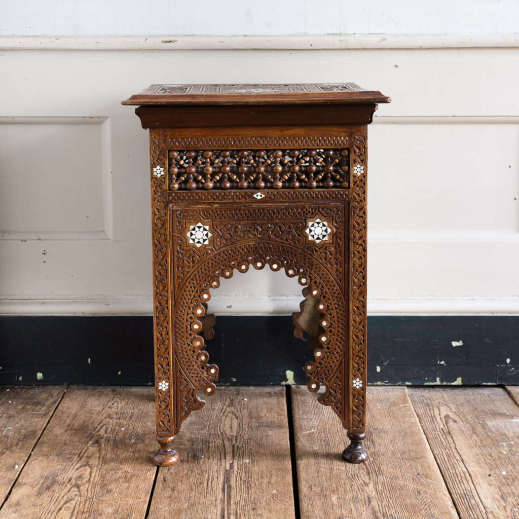 Syrian hardwood carved and inlaid occasional table,