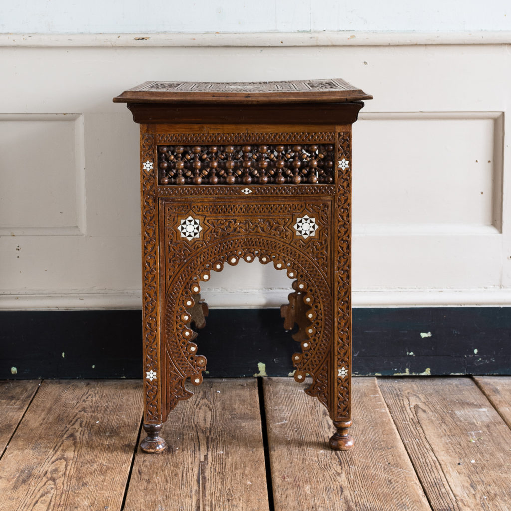 Syrian hardwood carved and inlaid occasional table,