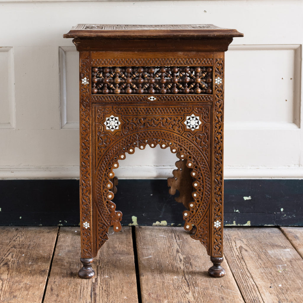 Syrian hardwood carved and inlaid occasional table,