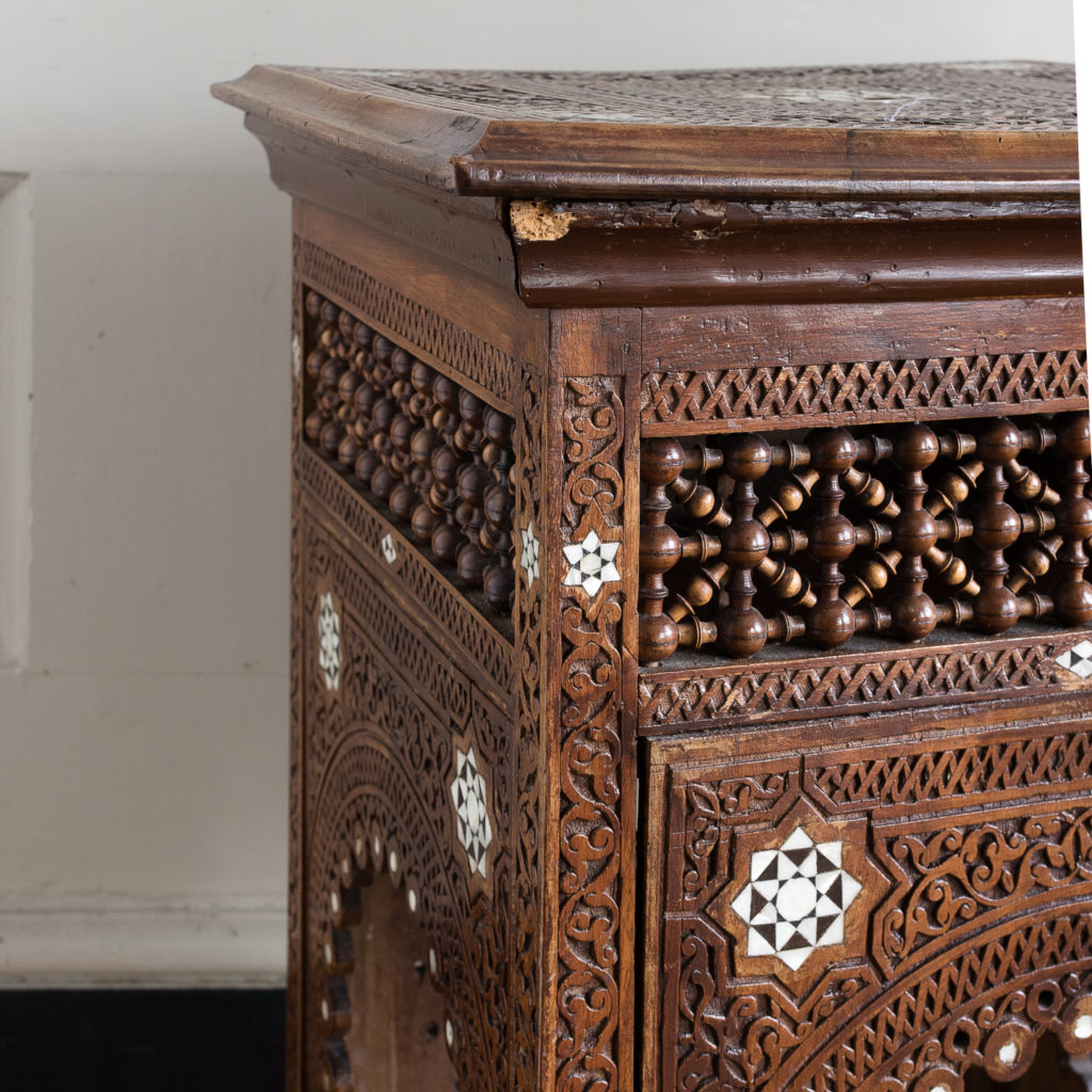 Syrian hardwood carved and inlaid occasional table,-132767